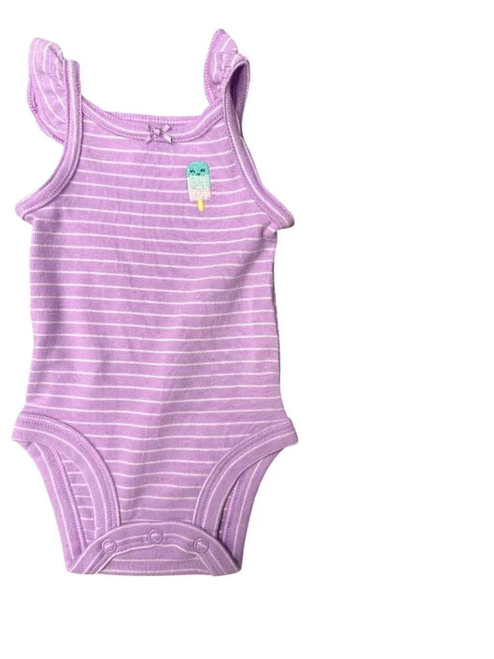 Baby Girls Purple Striped Bodysuit & Gray Shorts Set Ice Cream Embroidery 100% C